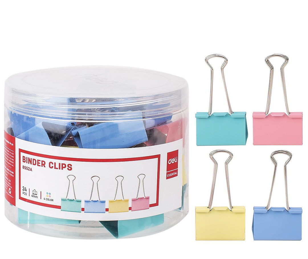 Kẹp bướm màu Deli 8551 51mm/ 8552 41mm/ 8553 32mm/ 8554 25mm/ 8555 19mm/ 8556 15mm