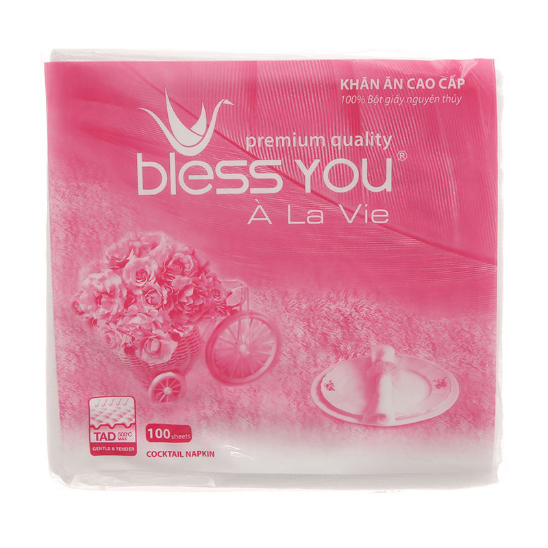 Khăn giấy lụa Bless You À La Vie 1 lớp túi 100 tờ 11.5x11.5cm