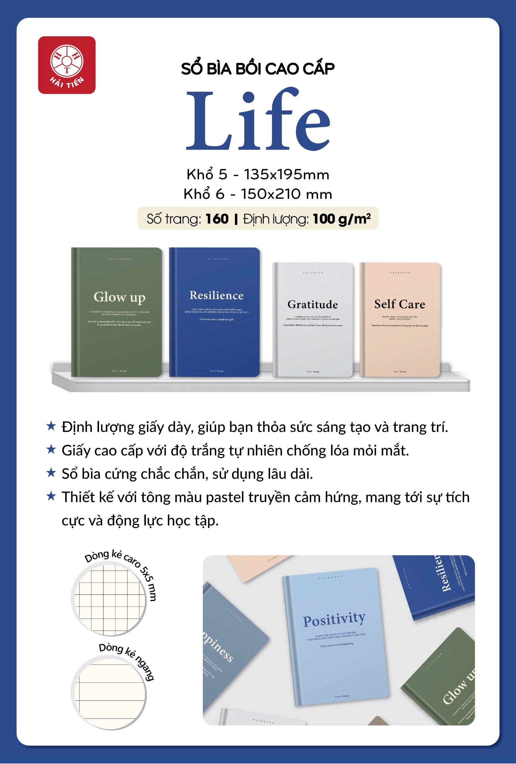 Sổ bìa cứng Hải Tiến Life 9035/ 8601 A5 135x195mm 160 trang 100gsm
