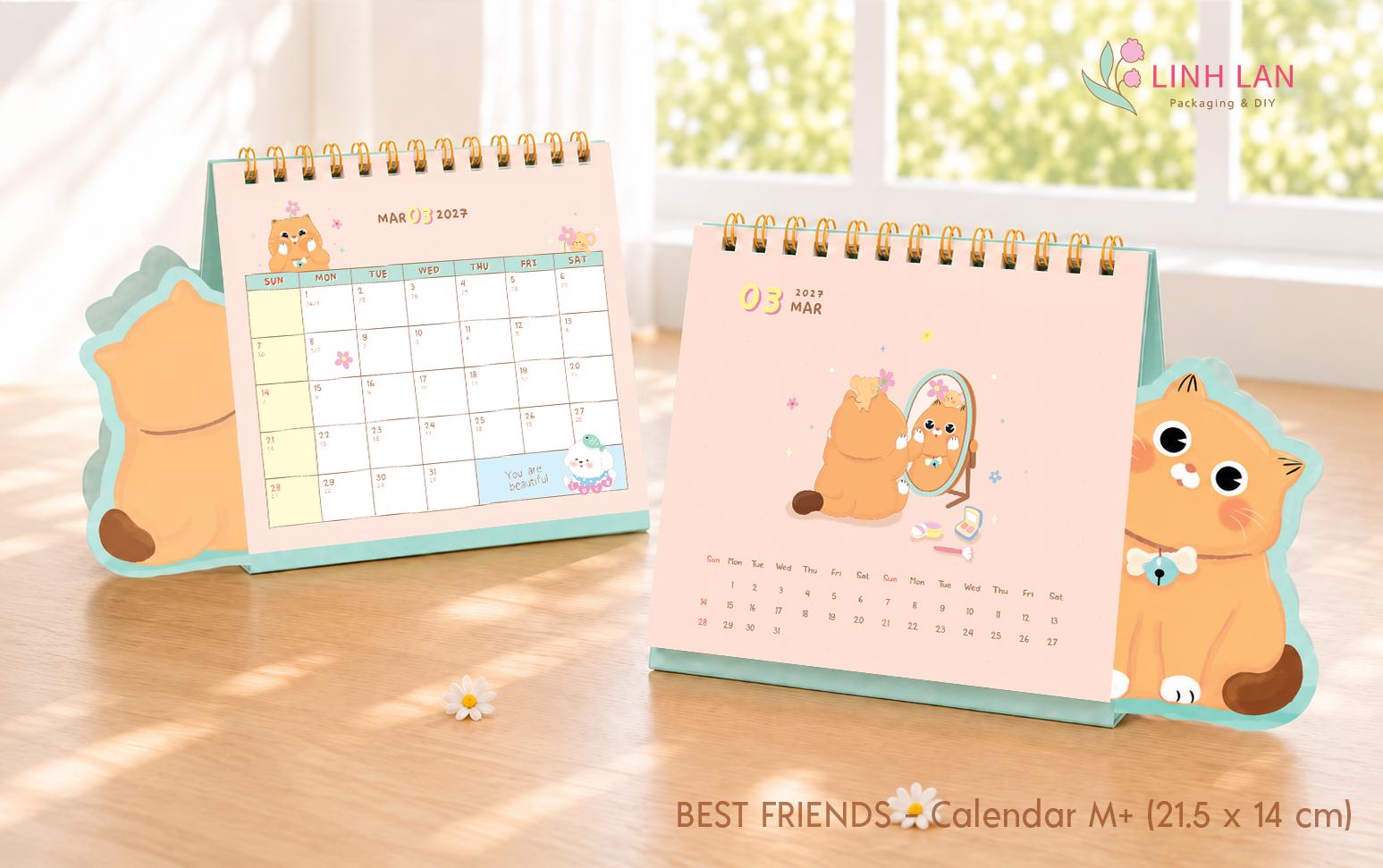 Lịch để bàn Decor Calendar M+ 2027 Đinh Mùi lò xo chữ M (A ngang) 21.5x14cm best friend kèm sticker