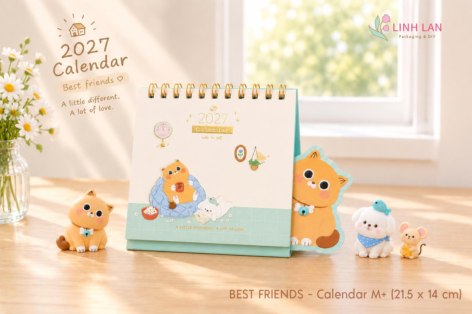 Lịch để bàn Decor Calendar M+ 2027 Đinh Mùi lò xo chữ M (A ngang) 21.5x14cm best friend kèm sticker