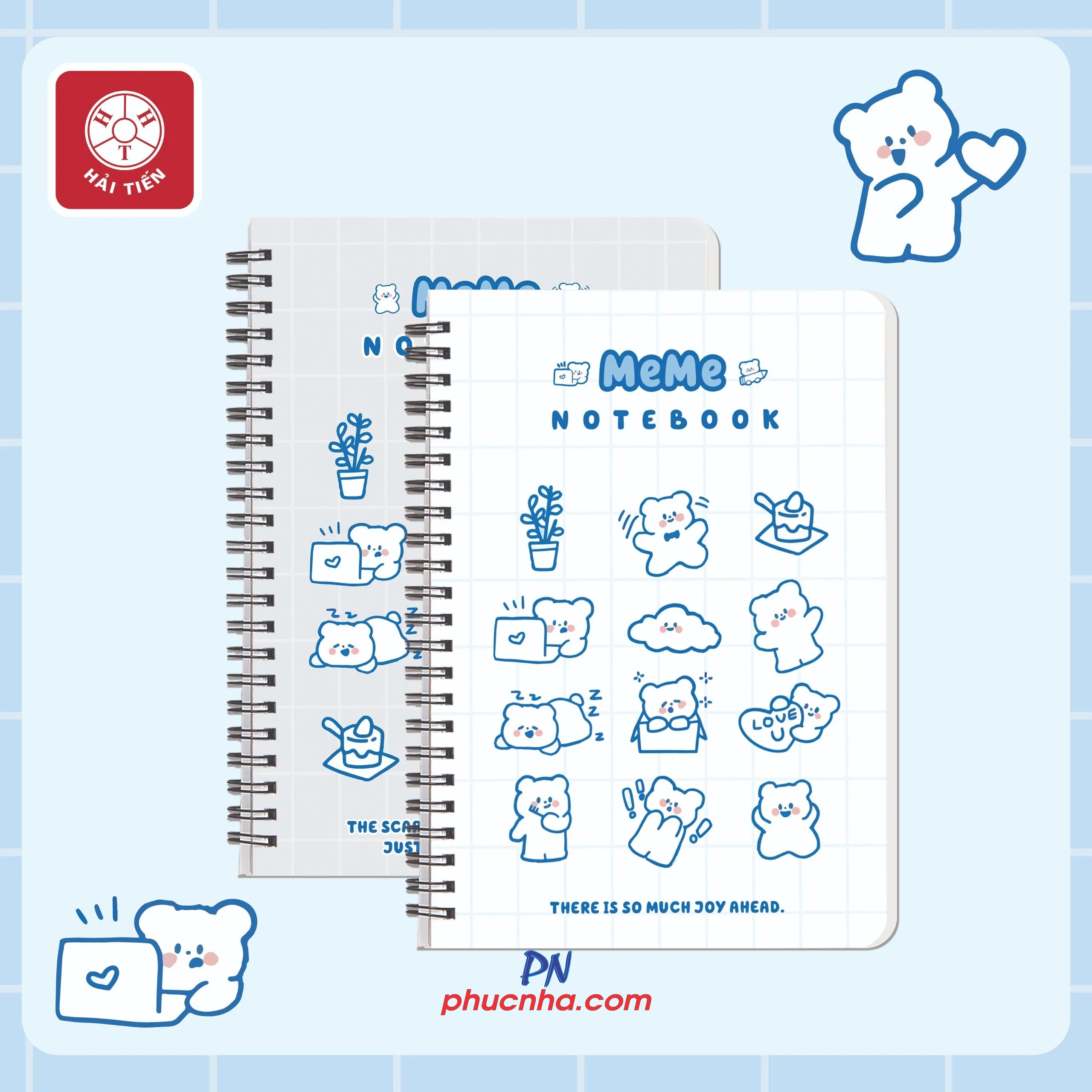 Sổ lò xo Hải Tiến Meme 160tr 100gsm kẻ caro - A6/ A5/ B5