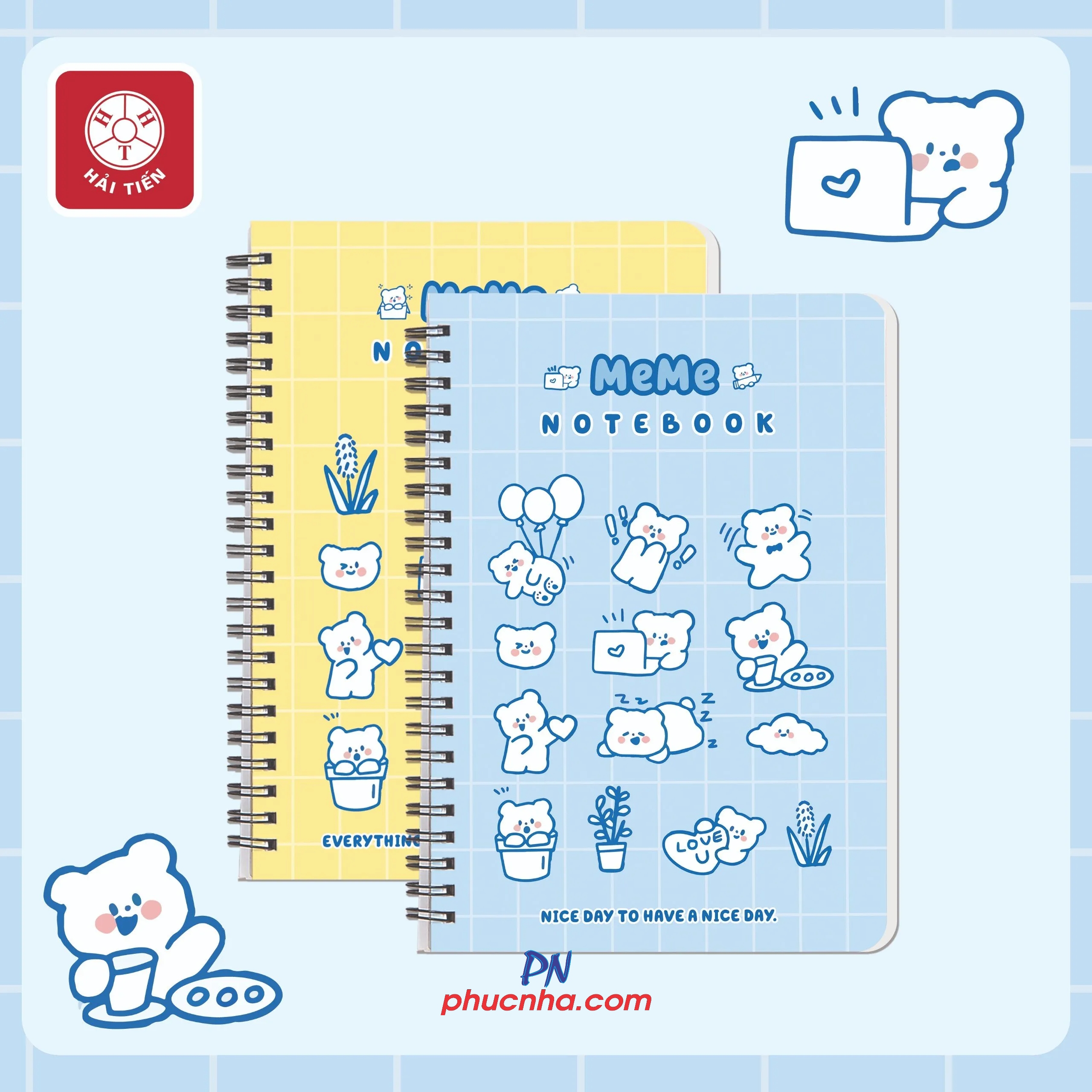 Sổ lò xo Hải Tiến Meme 160tr 100gsm kẻ caro - A6/ A5/ B5