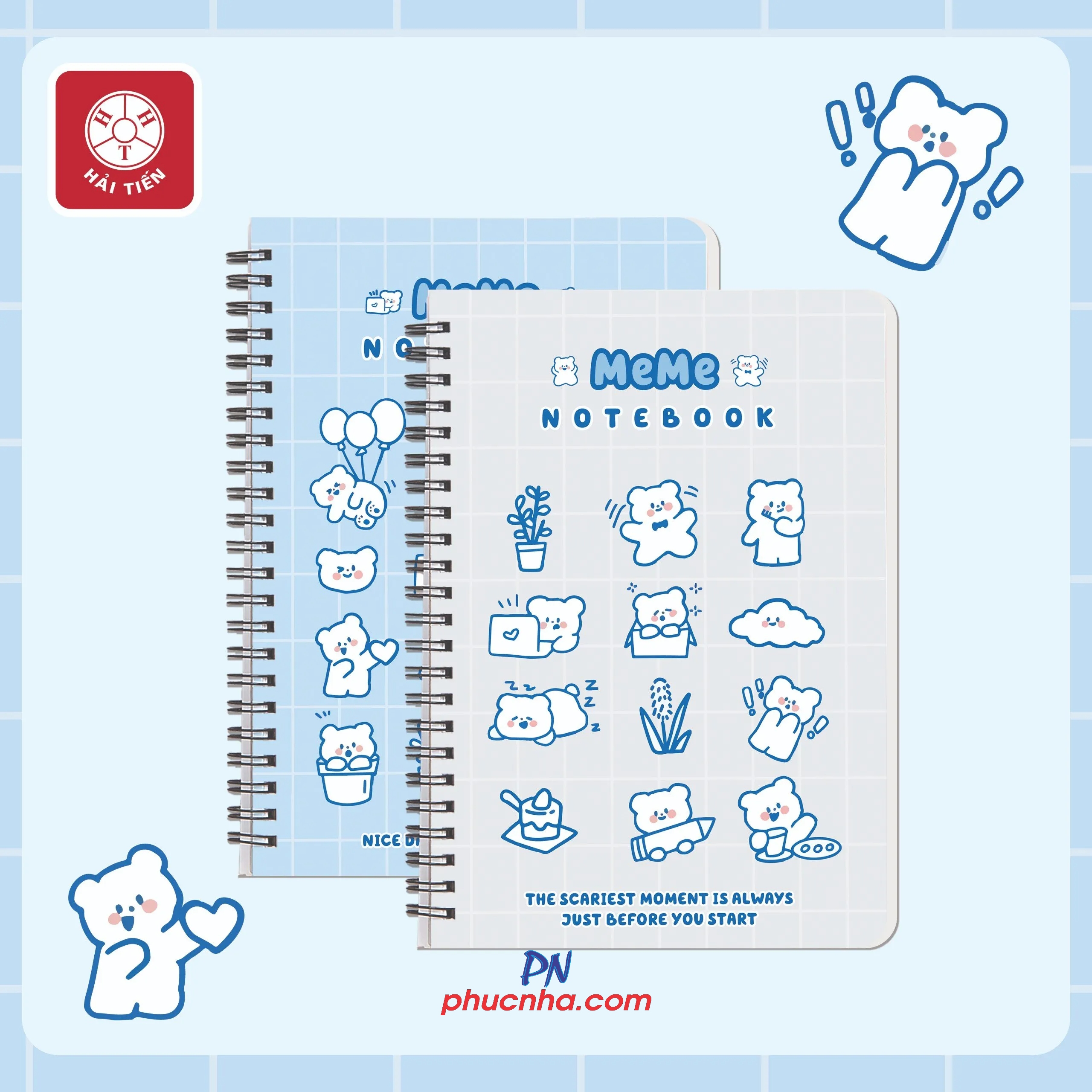 Sổ lò xo Hải Tiến Meme 160tr 100gsm kẻ caro - A6/ A5/ B5