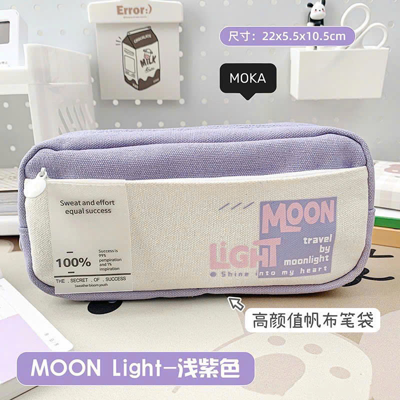 Bóp viết vải Moka Moonlight 2 ngăn 2 dây kéo vải bố (4 màu)