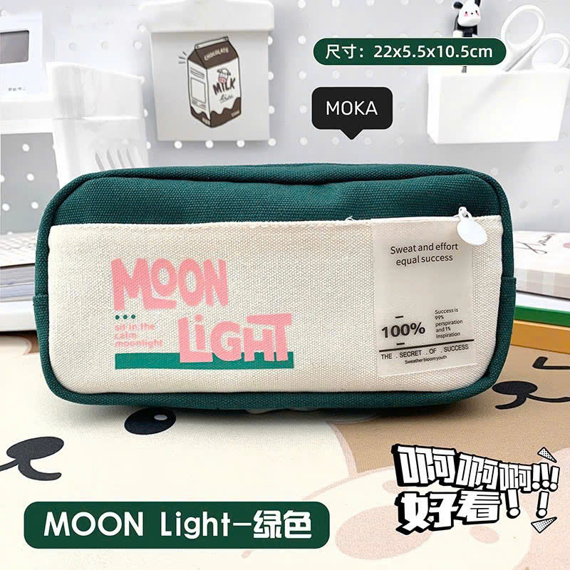 Bóp viết vải Moka Moonlight 2 ngăn 2 dây kéo vải bố (4 màu)