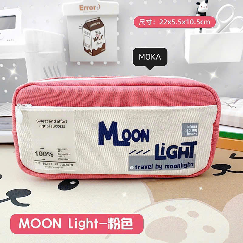 Bóp viết vải Moka Moonlight 2 ngăn 2 dây kéo vải bố (4 màu)