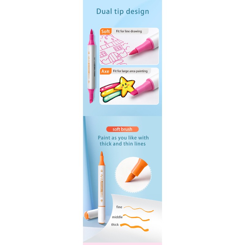 Bút lông màu Acrylic maker Baoke MP2949 2 đầu Vuông + Brush (6)