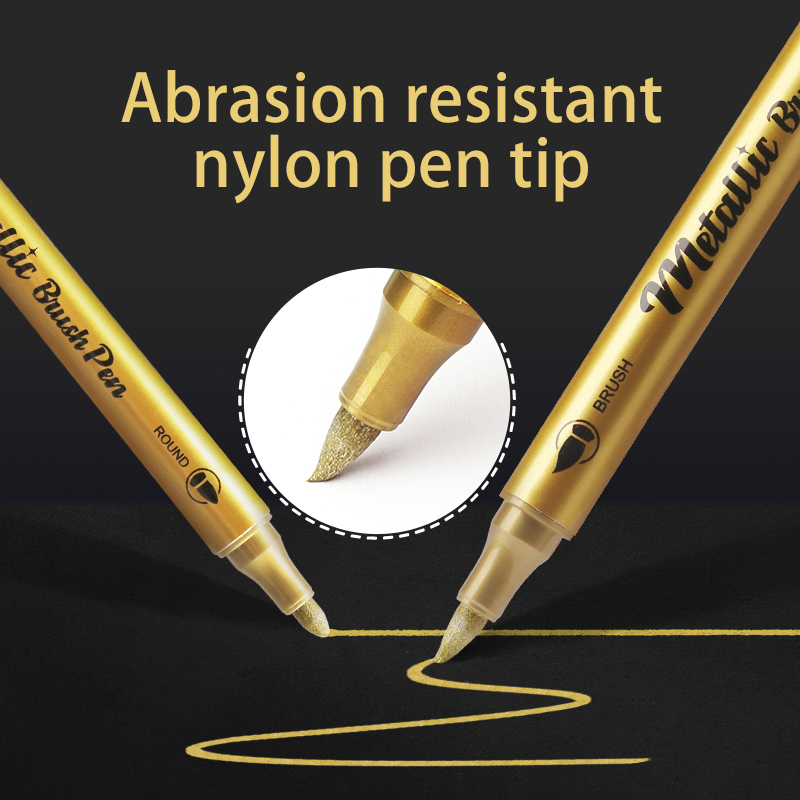 Bút lông màu acrylic nhũ Metalic Baoke MP2960 2 đầu 1-5mm (12) - Trắng/ Bạc/ Vàng
