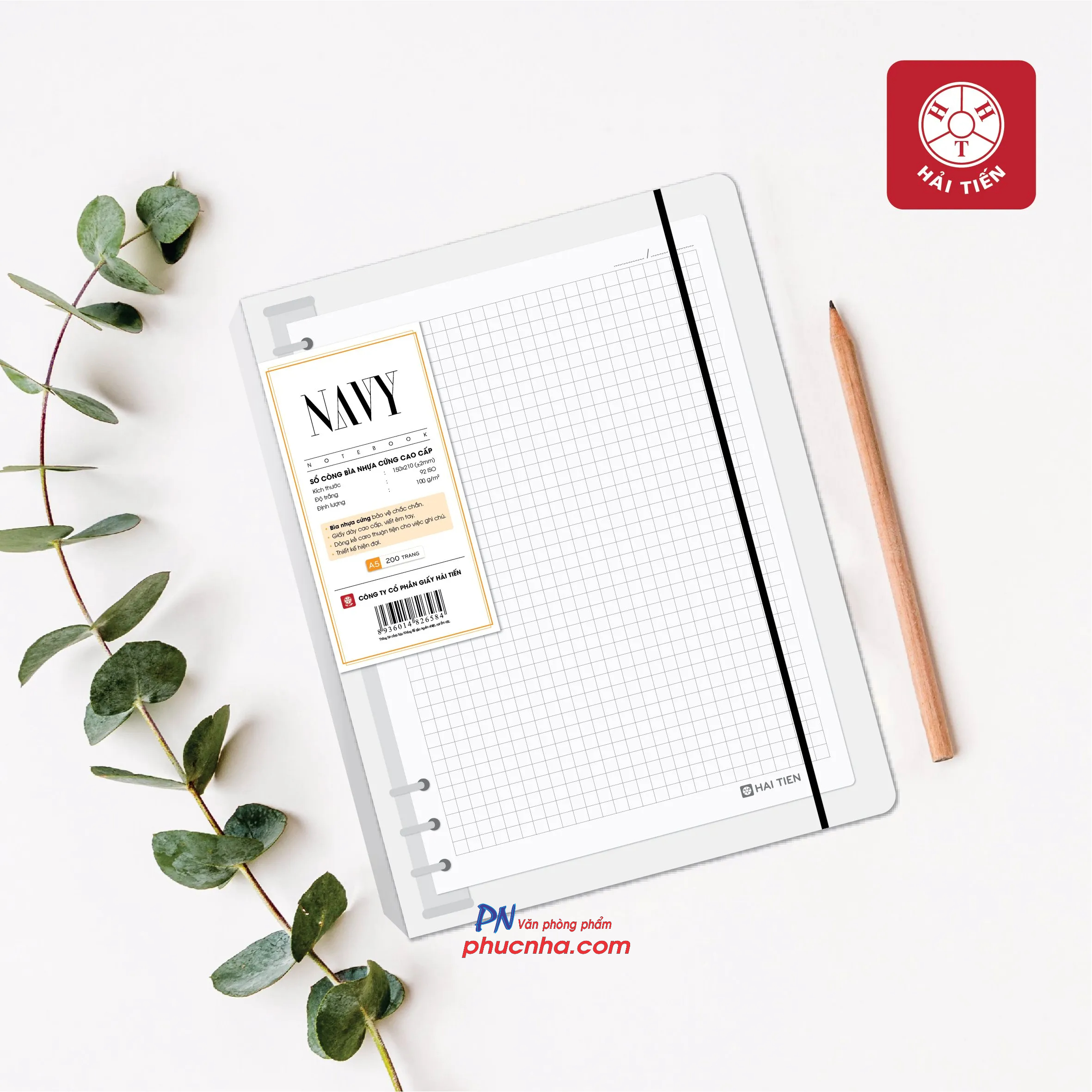 Sổ còng sắt A5 6 còng Hải Tiến Navy 100gsm 200 trang bìa nhựa  - Kẻ ngang/ kẻ caro