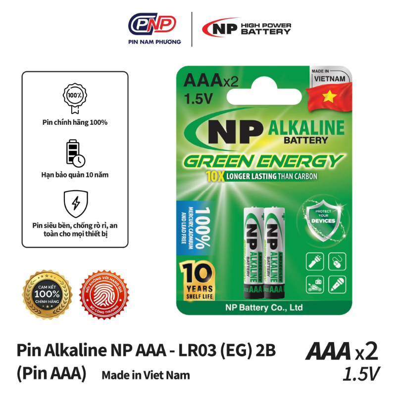 Pin NP Alkaline AAA 3A 1.5V LR03 (2 viên/ vỉ - hộp 12 vỉ)