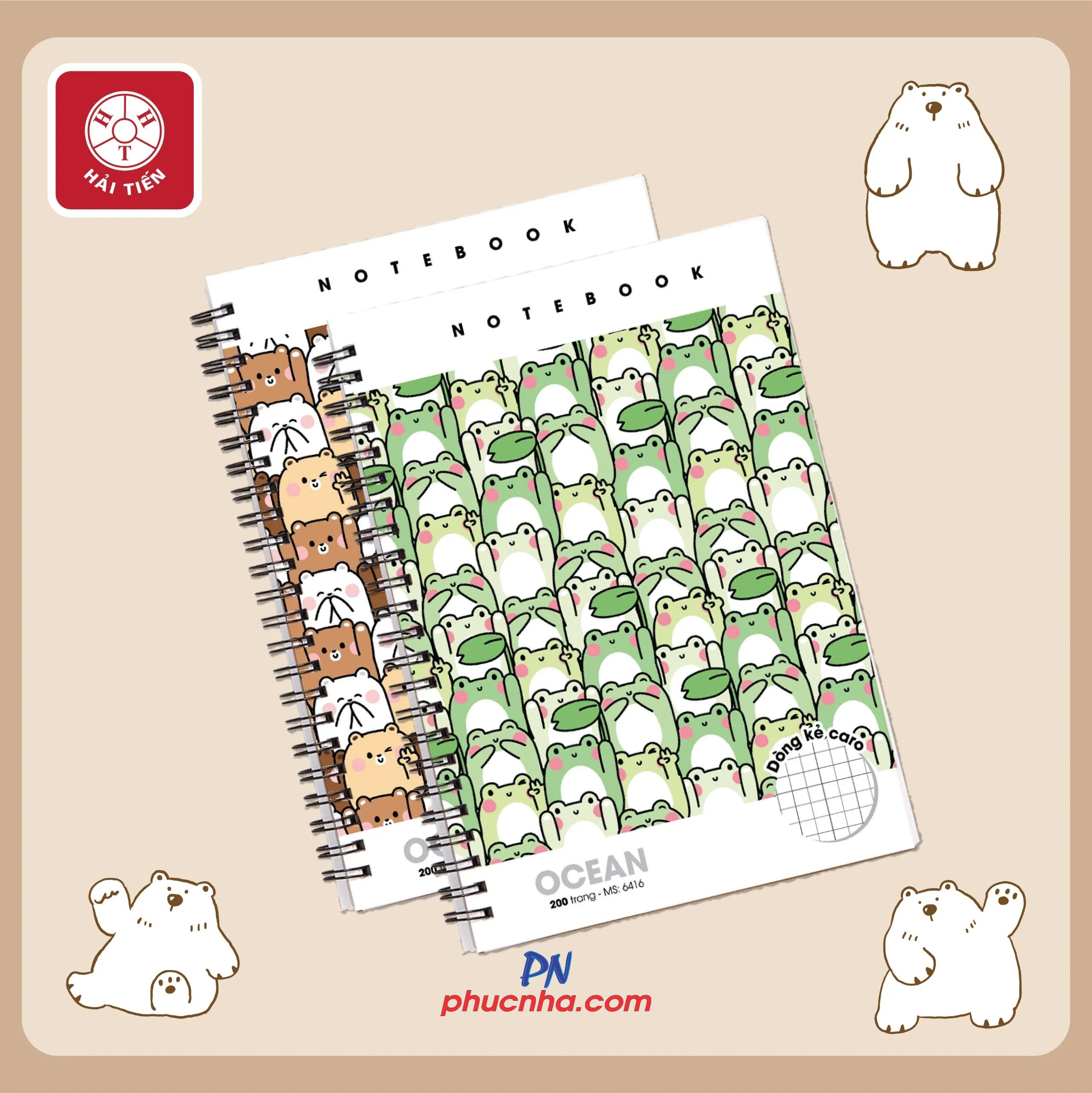 Sổ lò xo Hải Tiến Ocean 6416 B5 200 trang 70gsm caro