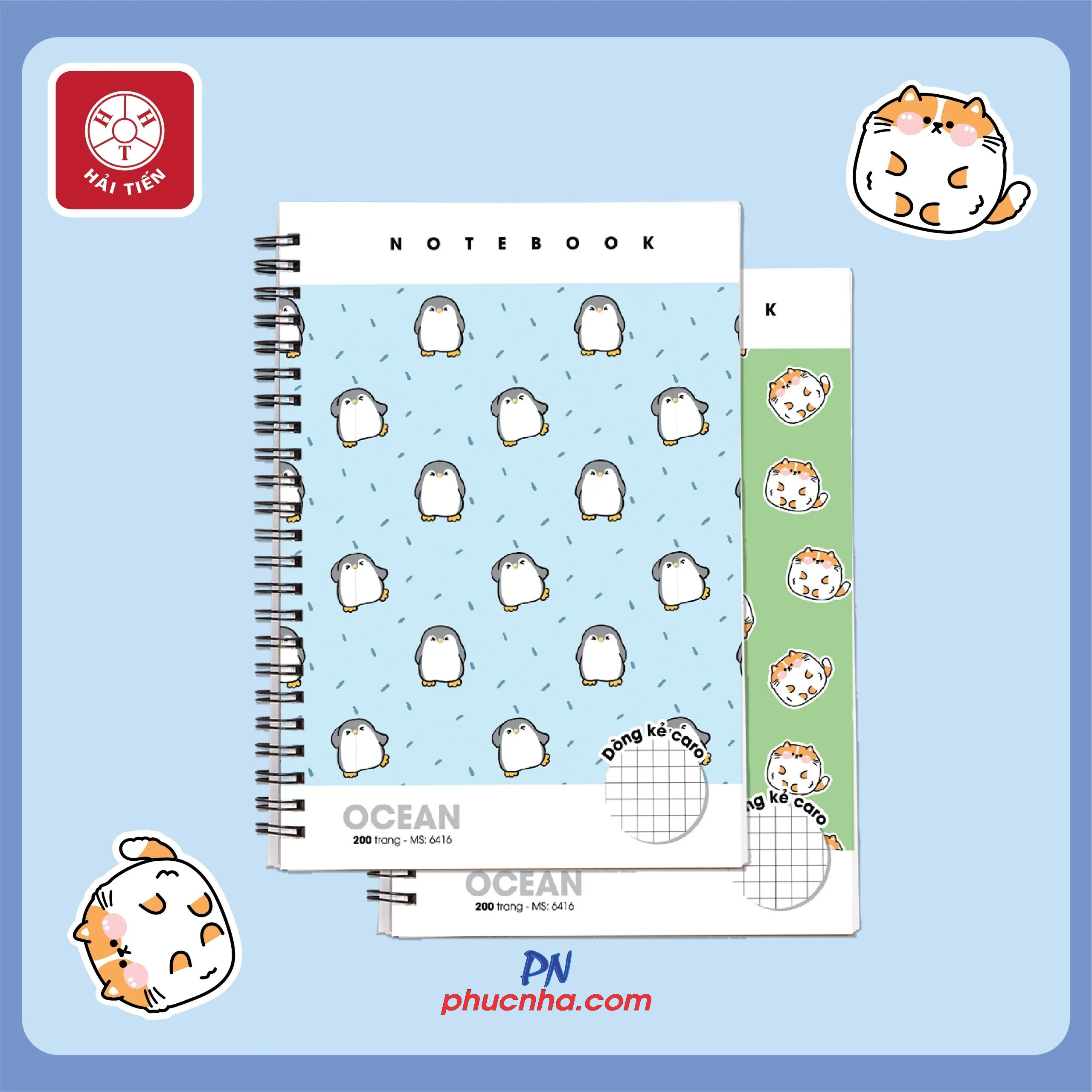 Sổ lò xo Hải Tiến Ocean 6416 B5 200 trang 70gsm caro