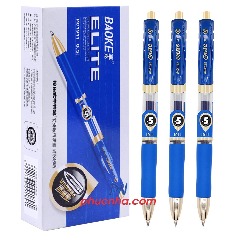 Bút gel bấm Baoke 1911 elite 0.5mm mạ vàng (12)