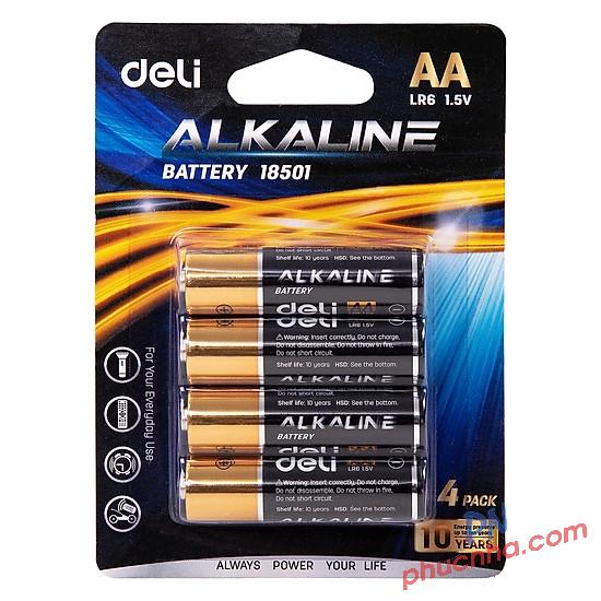 Pin AA Alkaline Deli 18501 LR6 1.5V 2A (4 viên/ vỉ) (20) - Pin đồng hồ, pin tiểu