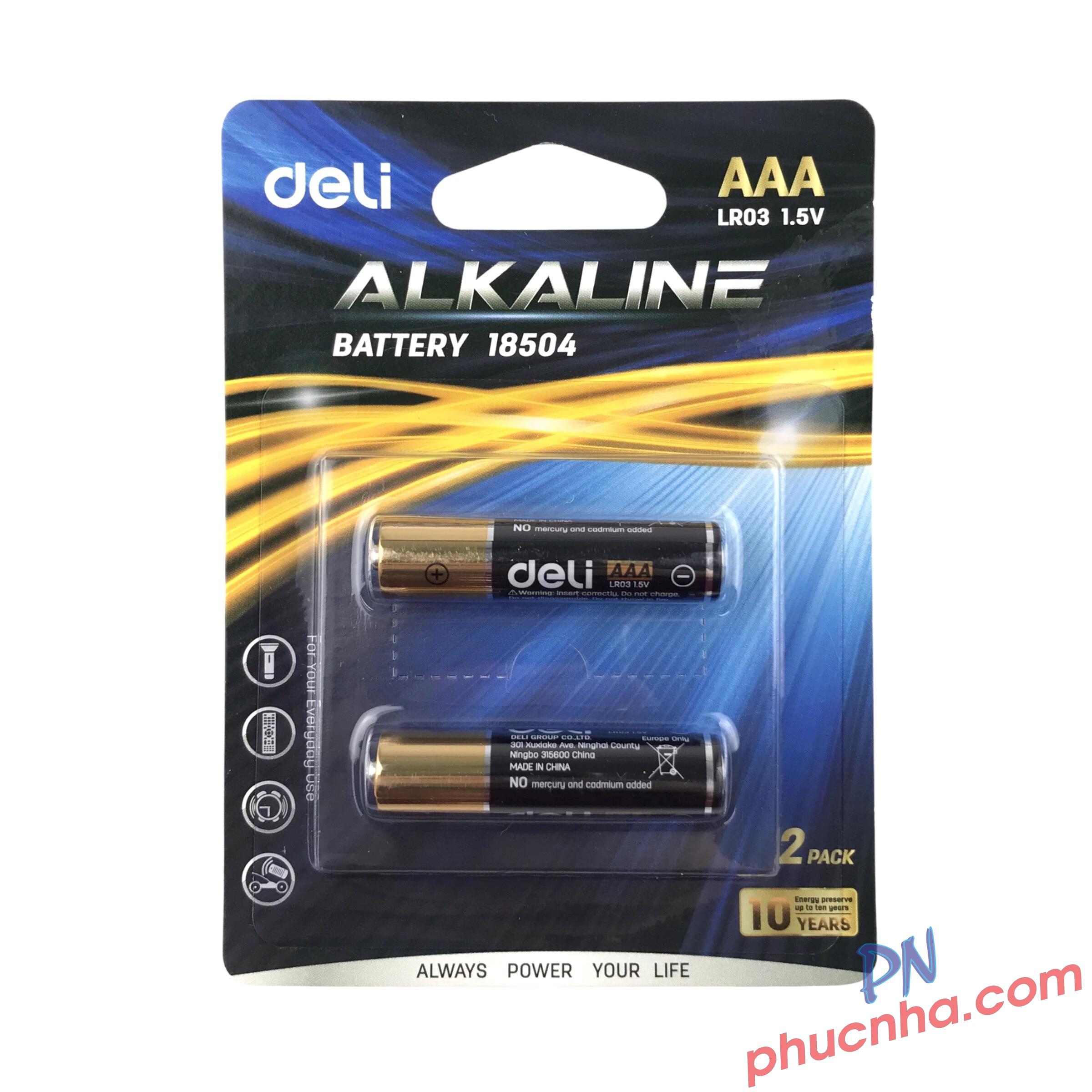 Pin AAA Alkaline Deli 18504 L036 1.5V 3A (2 viên/ vỉ) (20) - Pin remote, pin đũa
