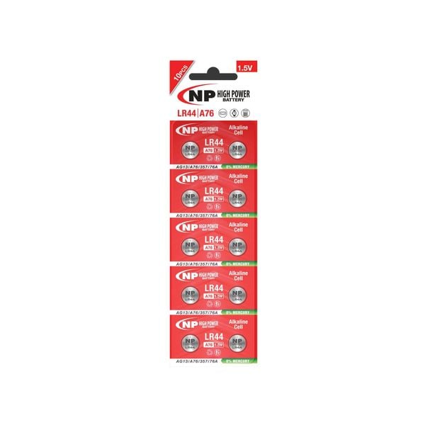 Pin LR44, A76, AG13, 357, 76A NP 1.5V (10 viên/ vỉ)