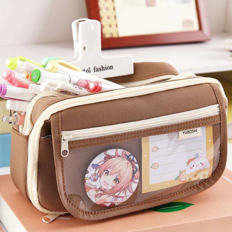 Bóp viết vải 4 ngăn viền trắng 3 dây kéo 1 nút hít có nắp trong 12x21x7cm 002 (6 màu trơn)