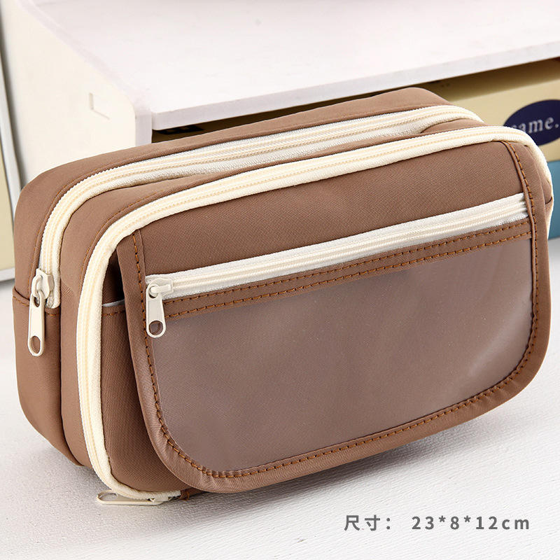Bóp viết vải 4 ngăn viền trắng 3 dây kéo 1 nút hít có nắp trong 12x21x7cm 002 (6 màu trơn)