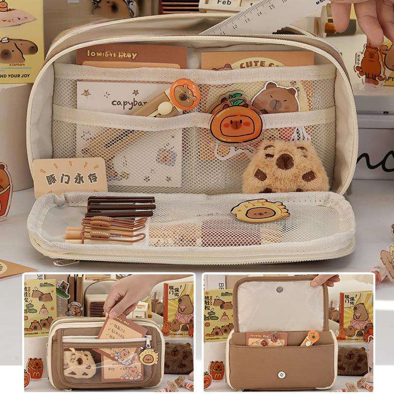 Bóp viết vải 4 ngăn viền trắng 3 dây kéo 1 nút hít có nắp trong 12x21x7cm 002 (6 màu trơn)
