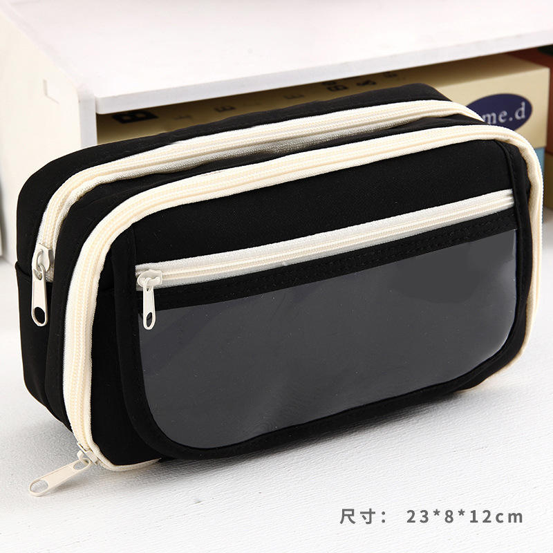 Bóp viết vải 4 ngăn viền trắng 3 dây kéo 1 nút hít có nắp trong 12x21x7cm 002 (6 màu trơn)