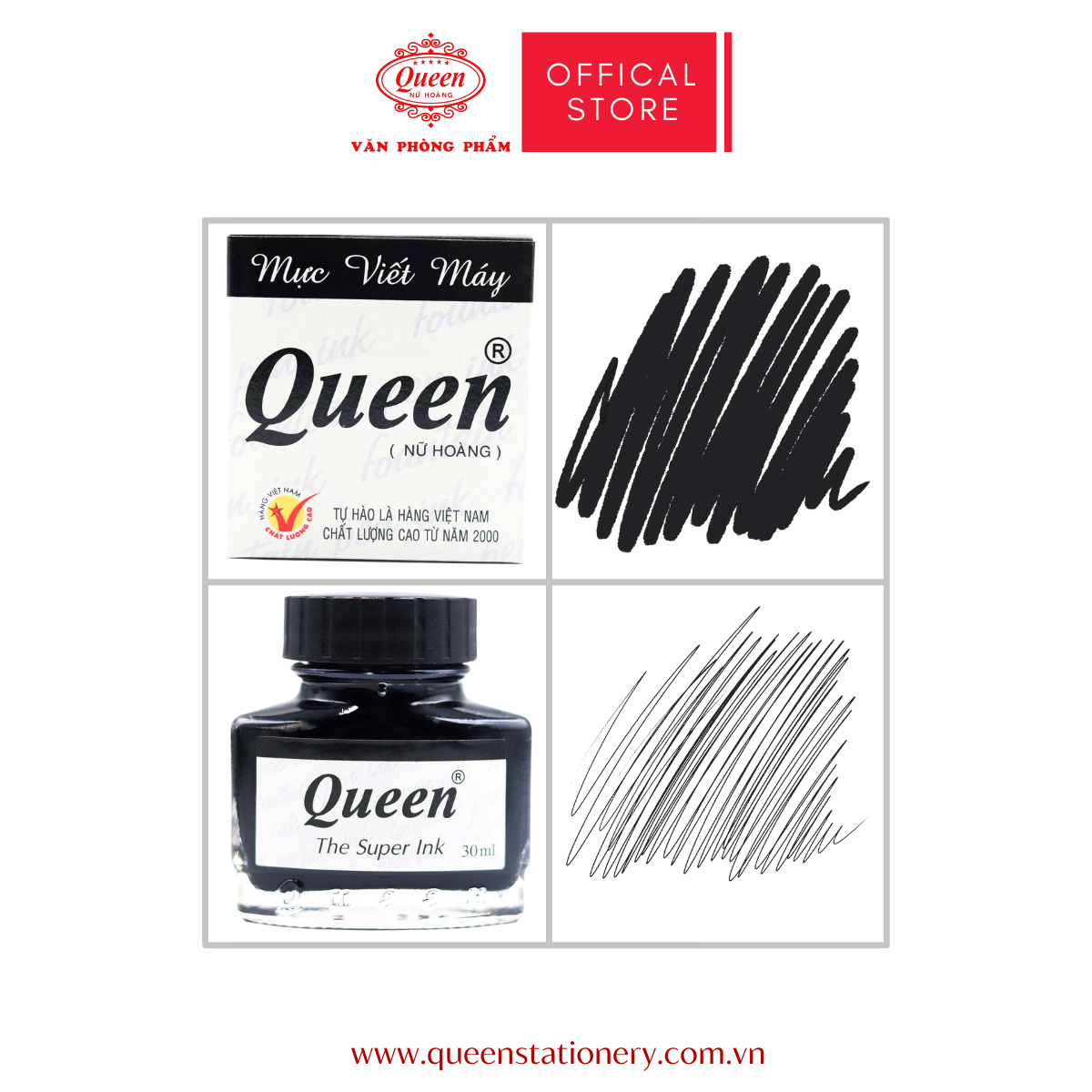Mực viết máy Queen FPI-01 30ml (12/72) - Mực xanh/ tím/ đen