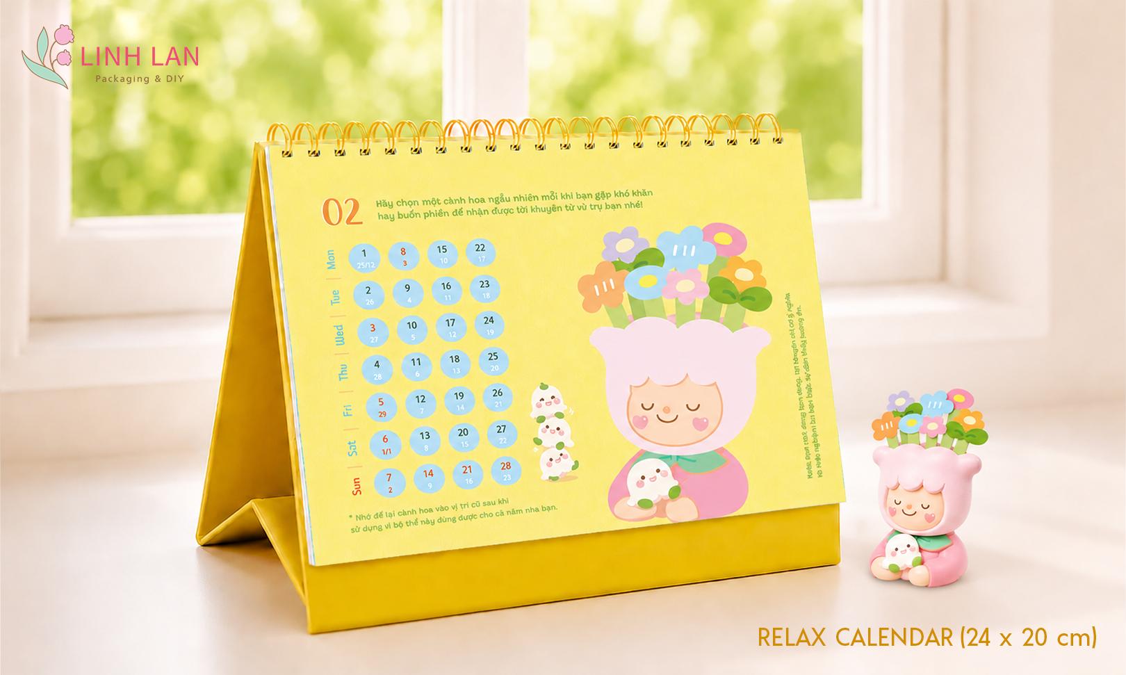 Lịch để bàn Decor Relax Calendar 2027 Đinh Mùi lò xo chữ M (A ngang) 24x20cm Stiker bóc dán tương tác, xếp hình