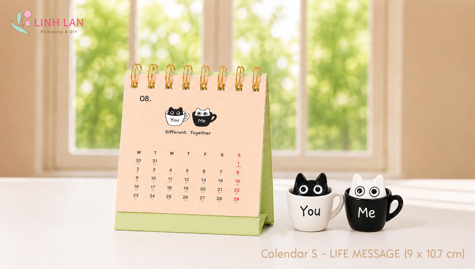Lịch để bàn Decor Calendar S 2027 Đinh Mùi lò xo chữ A đứng 9x10.7cm life message kèm sticker (2 mẫu)
