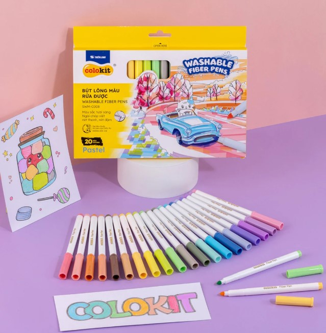 Bút lông màu Fiber Pen Thiên Long Colokit SWM-C008 20 màu tone pastel (có thể rửa được) ngòi chóp