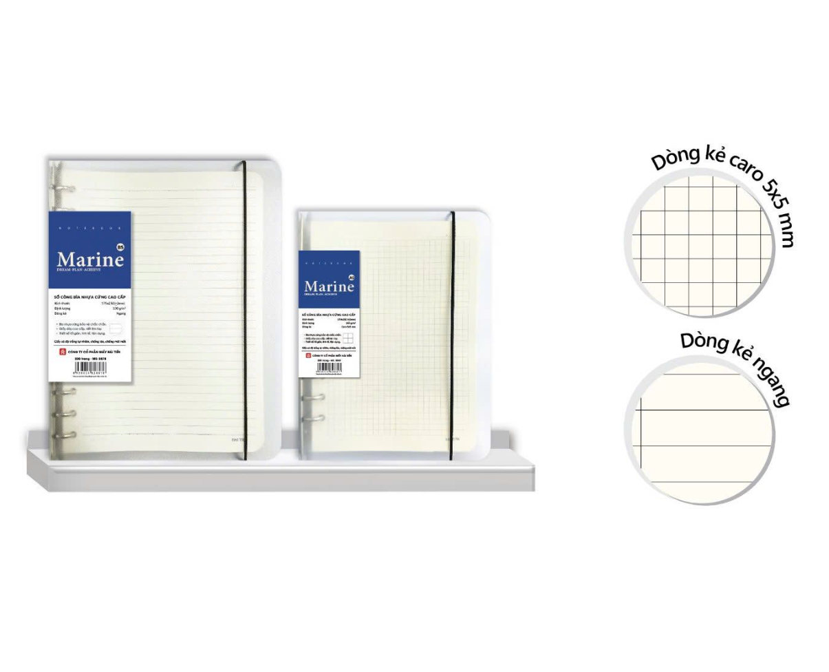 Sổ còng sắt bìa nhựa 200tr 100gsm Hải Tiến Marine kẻ ngang (giấy trắng ngà)
