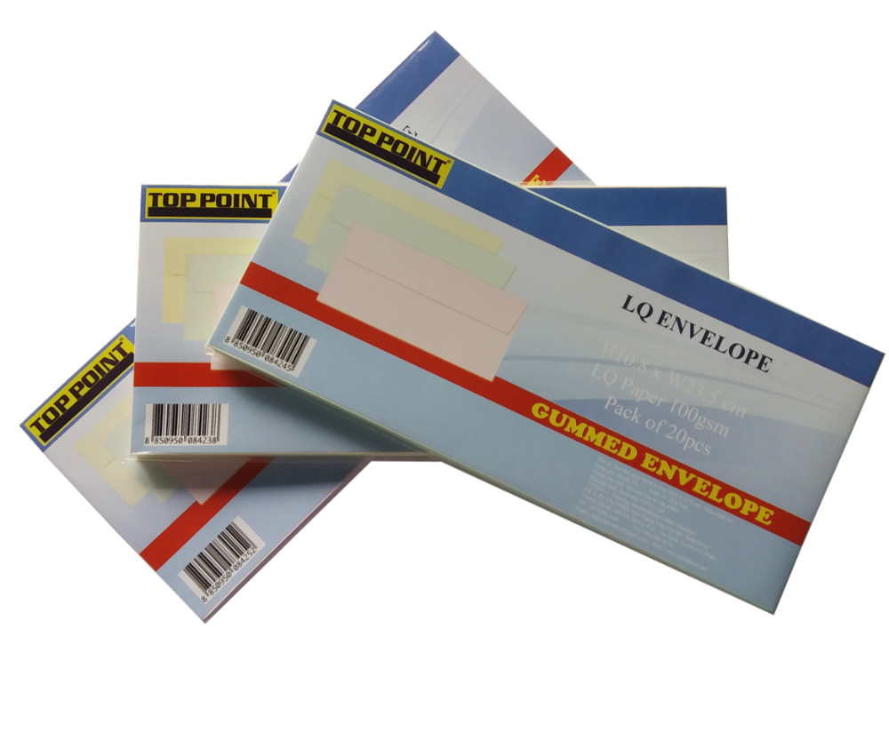 Bao thư màu giấy thơm có keo 10.8x23.5cm Top Point (20 cái/ xấp)