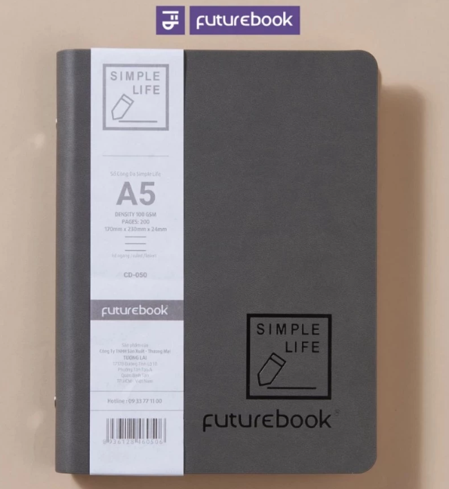 Sổ còng da A5 200tr 100gsm Futurebook Simple life kẻ caro 22 lỗ (14)