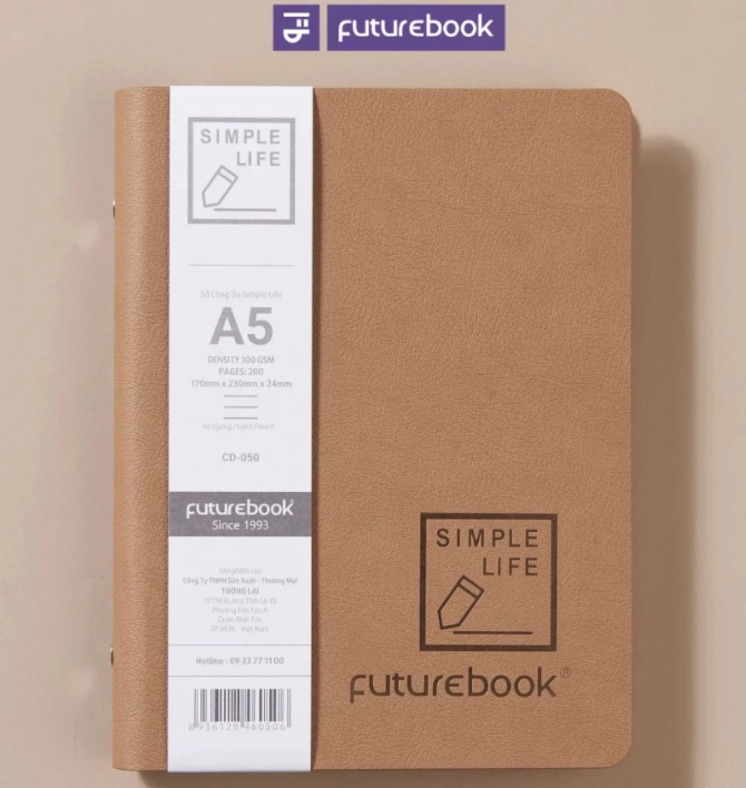Sổ còng da A5 200tr 100gsm Futurebook Simple life kẻ caro 22 lỗ (14)