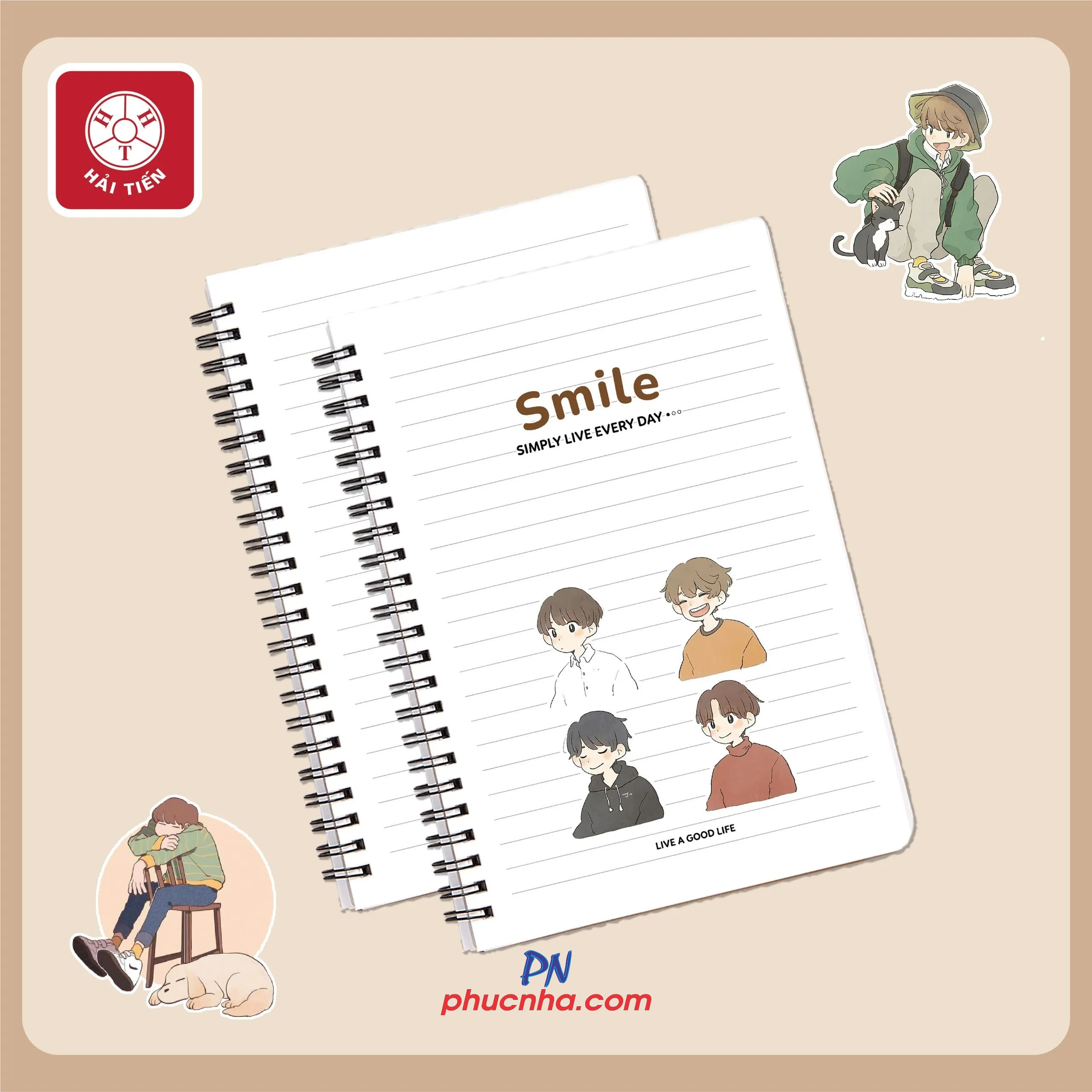 Sổ lò xo Hải Tiến Smile 200 trang 80gsm - A7/ A6/ A5/ B5
