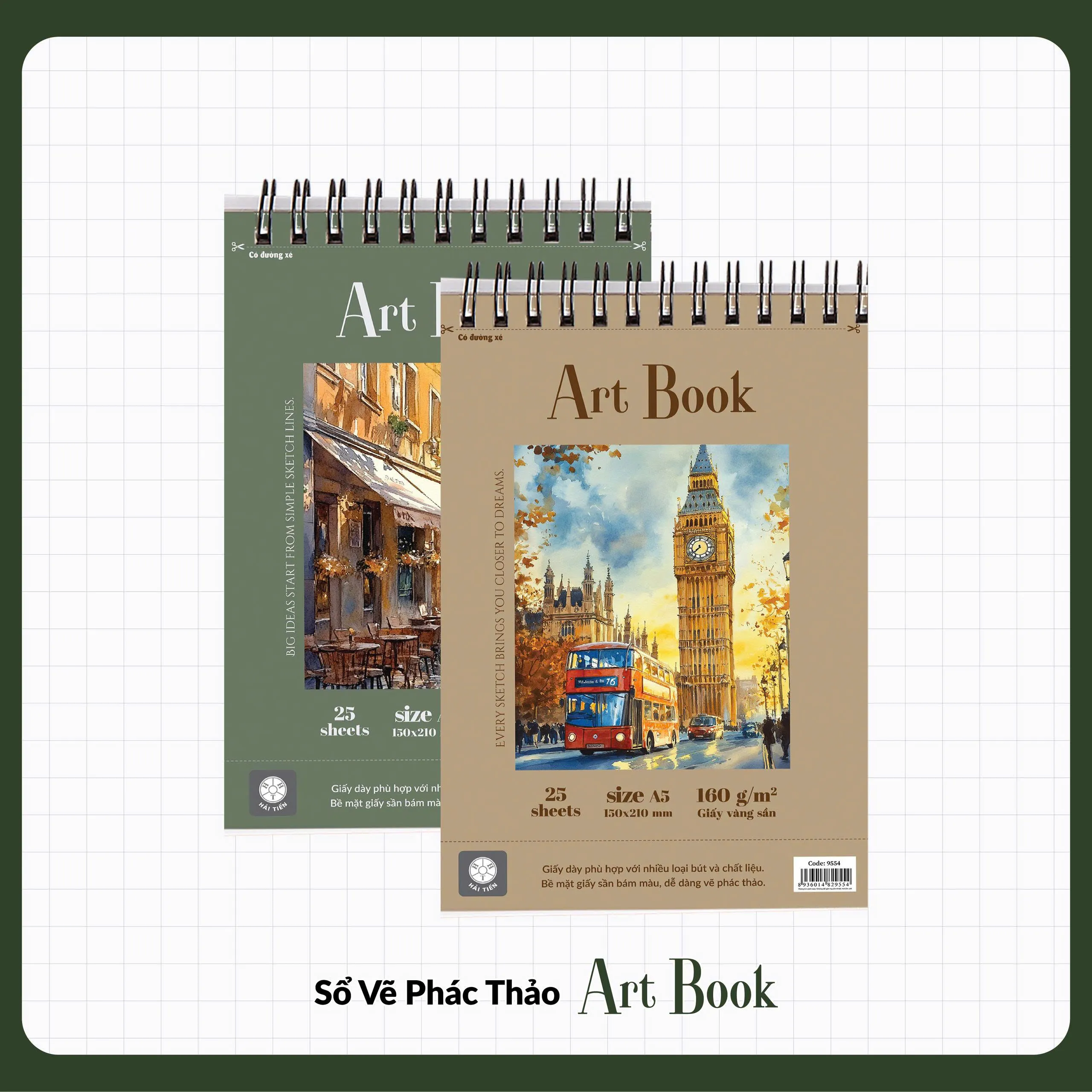 Sổ vẽ lò xo Hải Tiến Art Book 8816 A4 160gsm 25 tờ, giấy vàng sần (36)