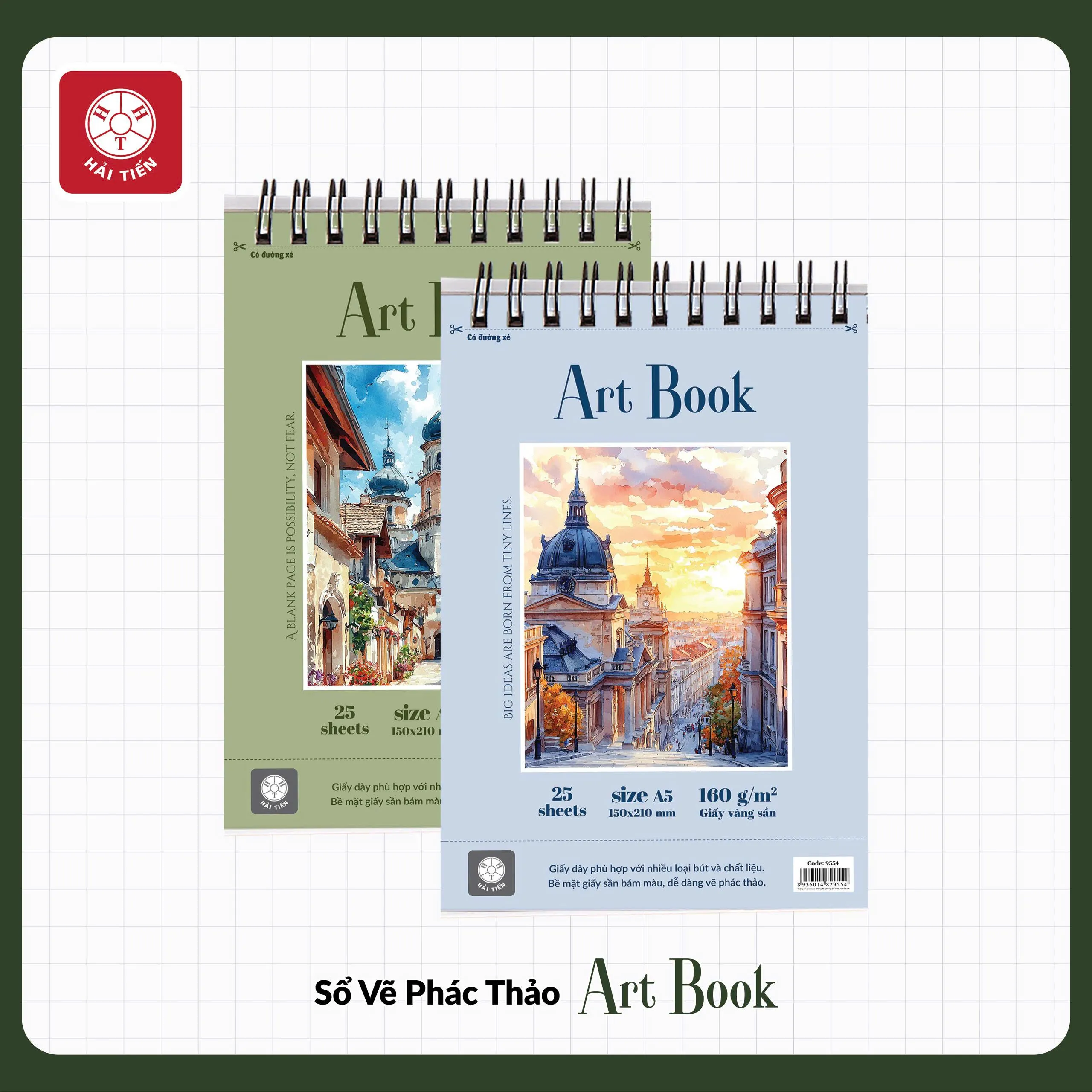 Sổ vẽ lò xo Hải Tiến Art Book 8816 A4 160gsm 25 tờ, giấy vàng sần (36)
