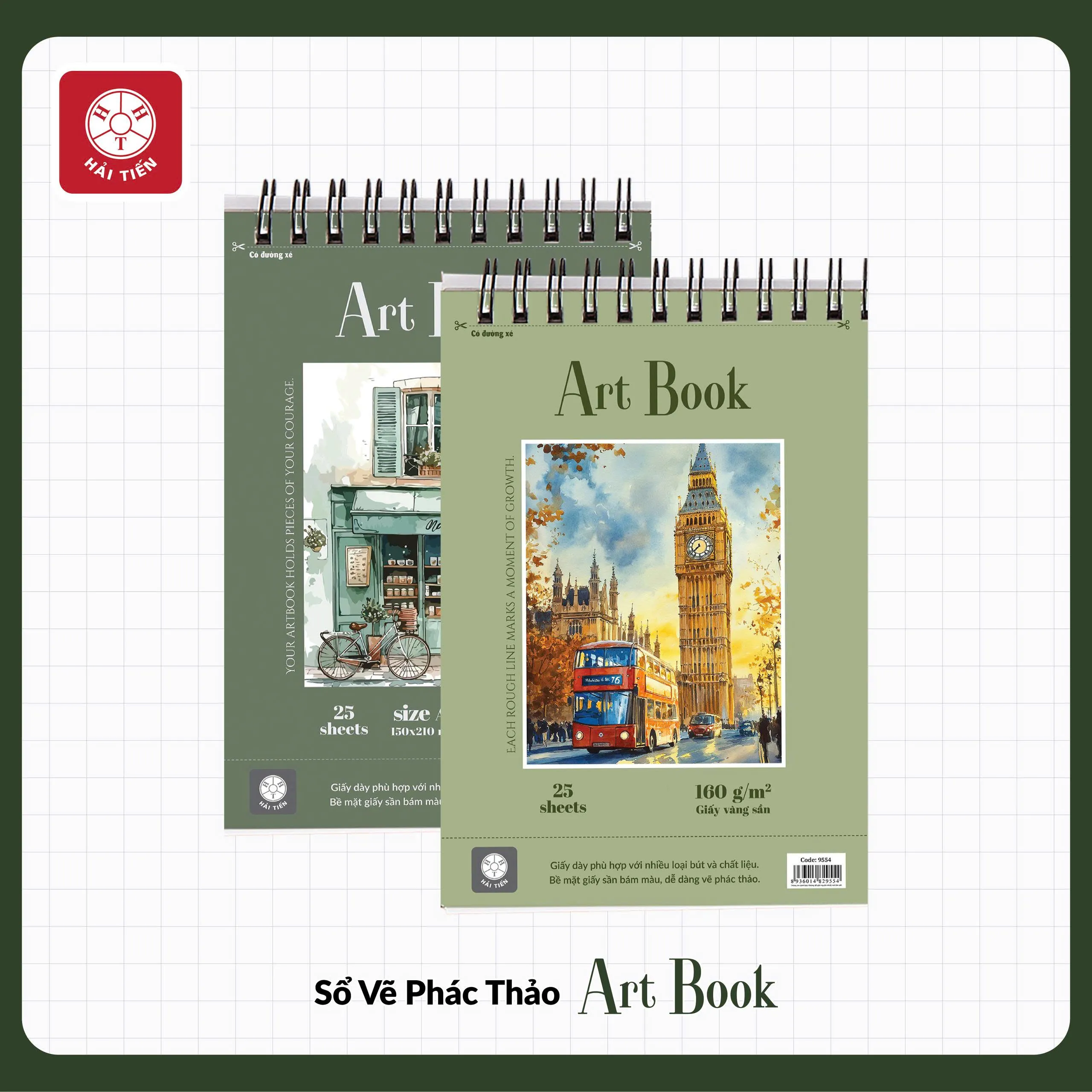 Sổ vẽ lò xo Hải Tiến Art Book 8816 A4 160gsm 25 tờ, giấy vàng sần (36)