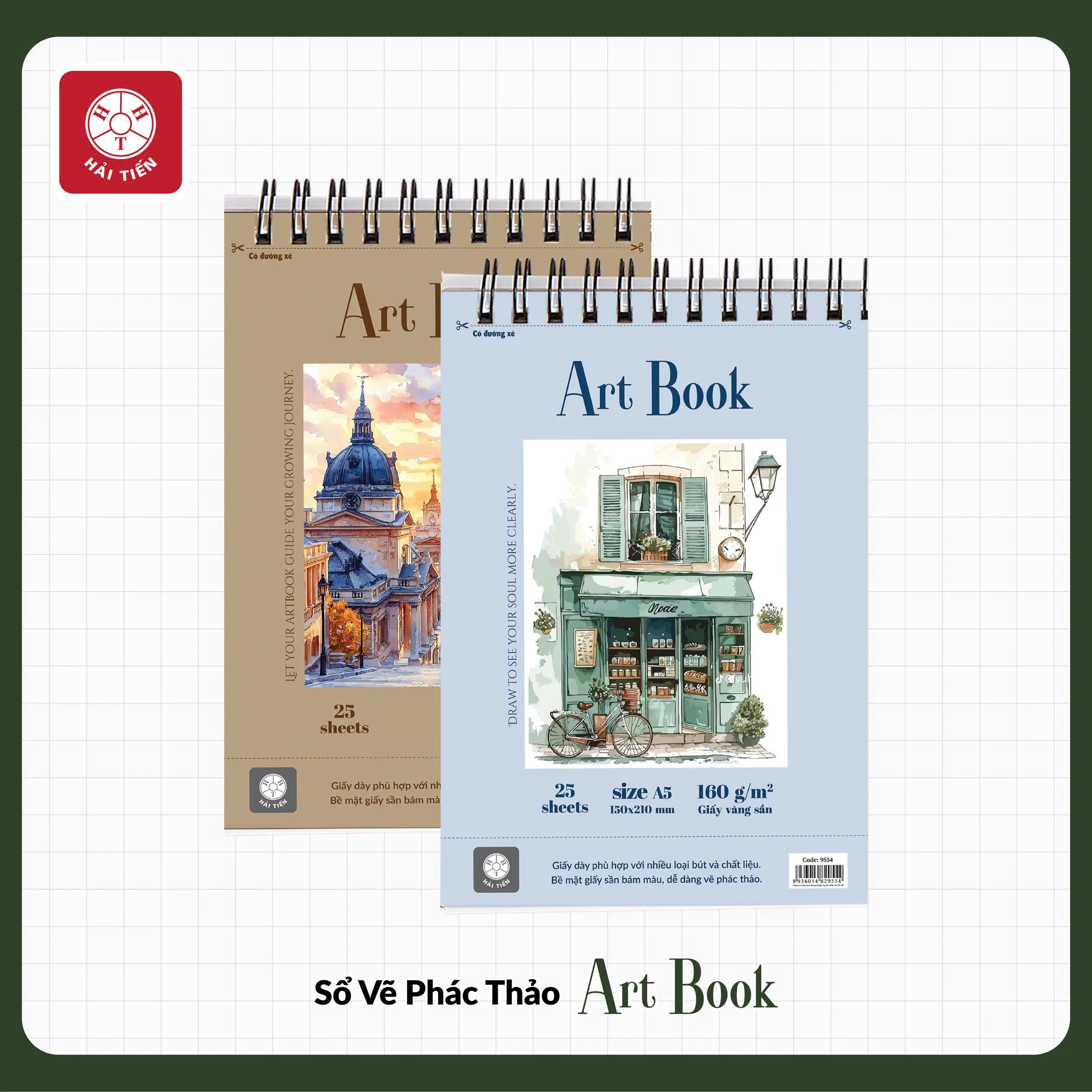 Sổ vẽ lò xo Hải Tiến Art Book 8816 A4 160gsm 25 tờ, giấy vàng sần (36)