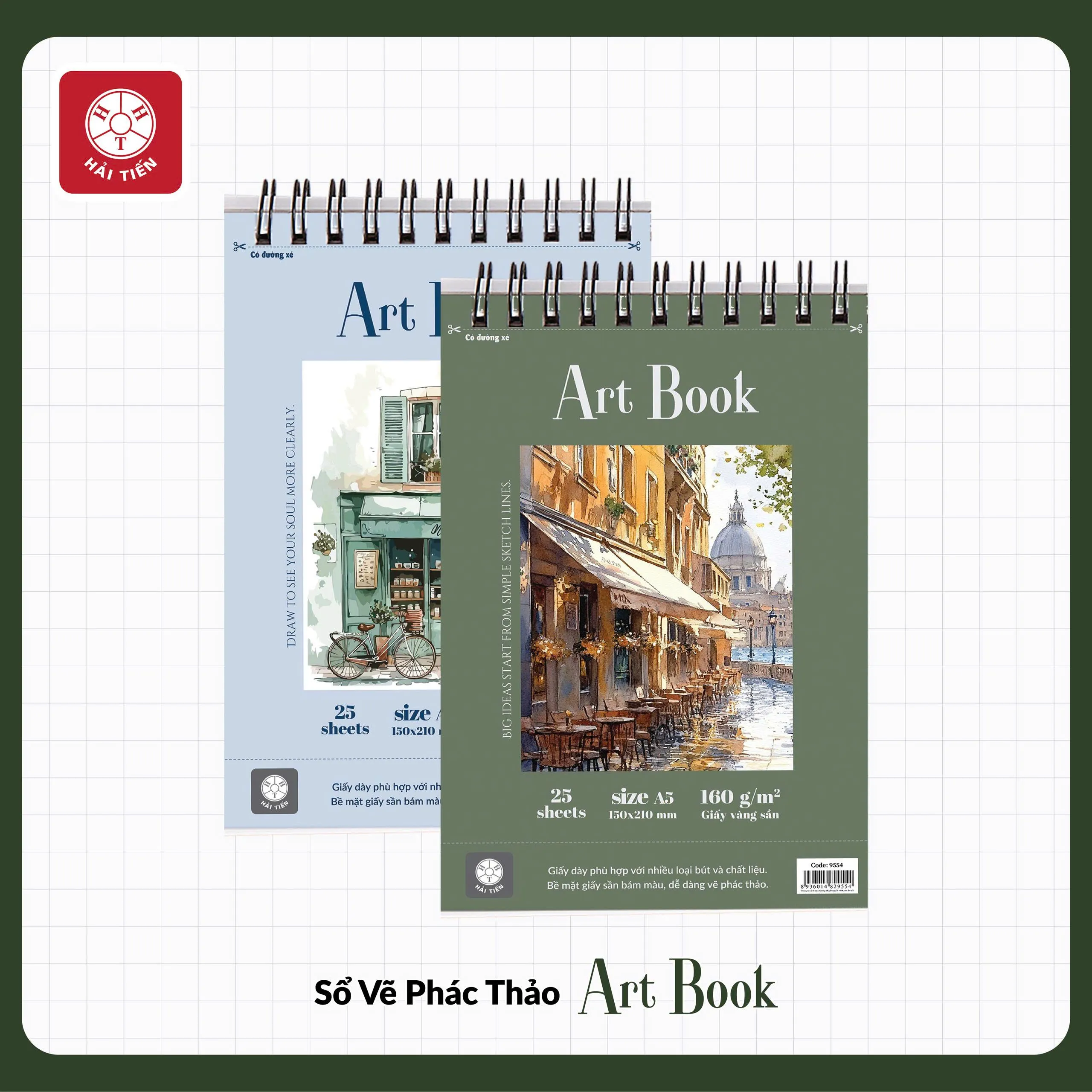 Sổ vẽ lò xo Hải Tiến Art Book 8816 A4 160gsm 25 tờ, giấy vàng sần (36)