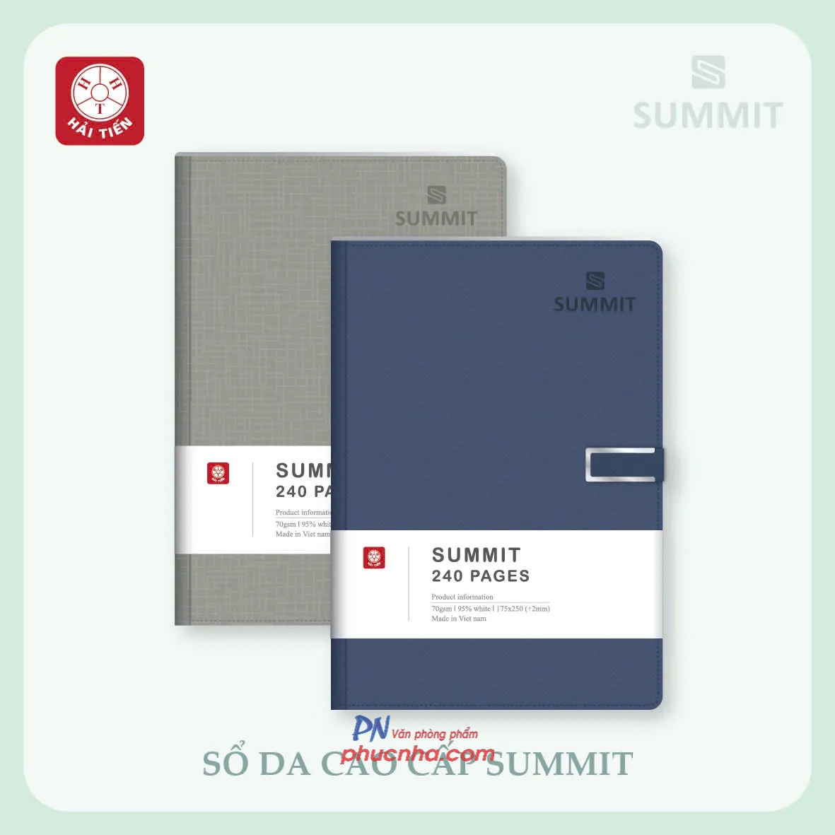 Sổ bìa da Hải Tiến Summit 6 200 trang 70gsm 150x210mm nút gài hít (40)