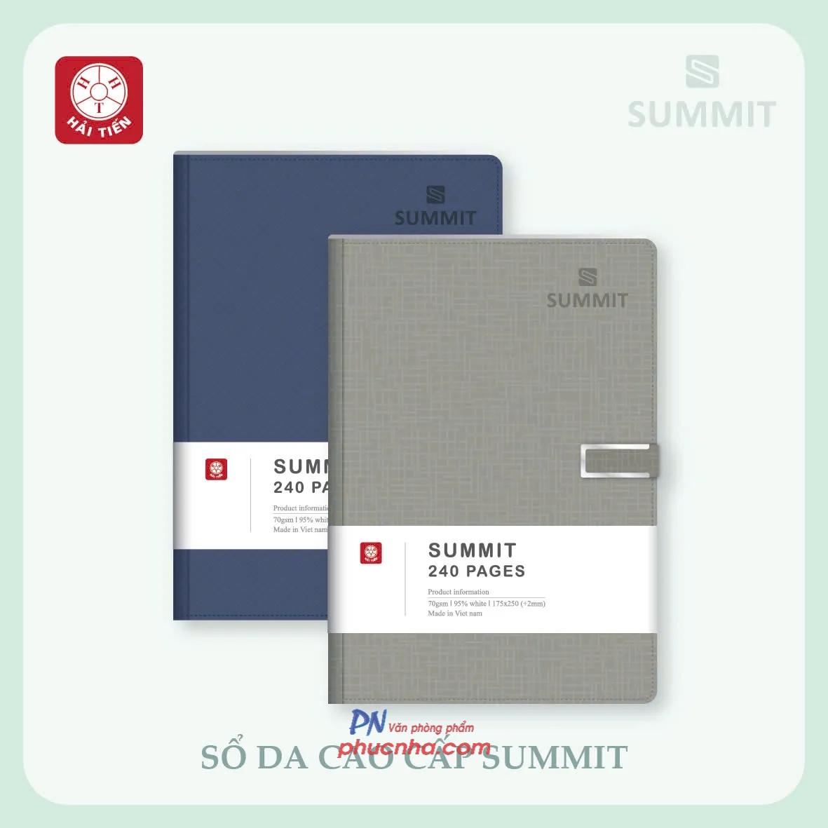 Sổ bìa da Hải Tiến Summit 6 200 trang 70gsm 150x210mm nút gài hít (40)