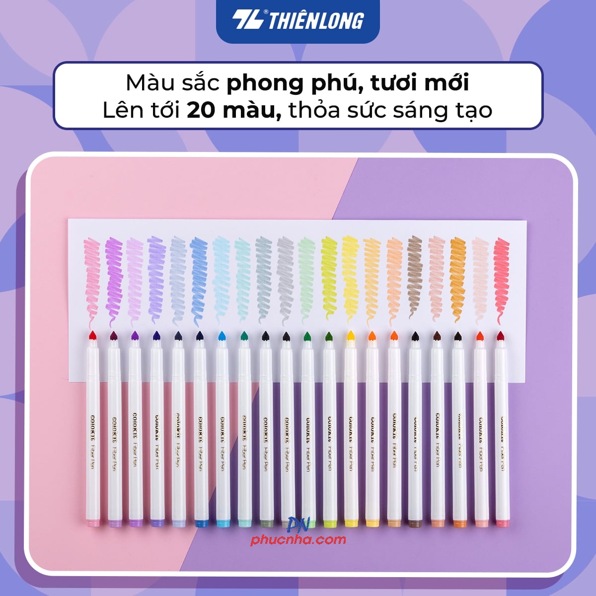 Bút lông màu Fiber Pen Thiên Long Colokit SWM-C008 20 màu tone pastel (có thể rửa được) ngòi chóp