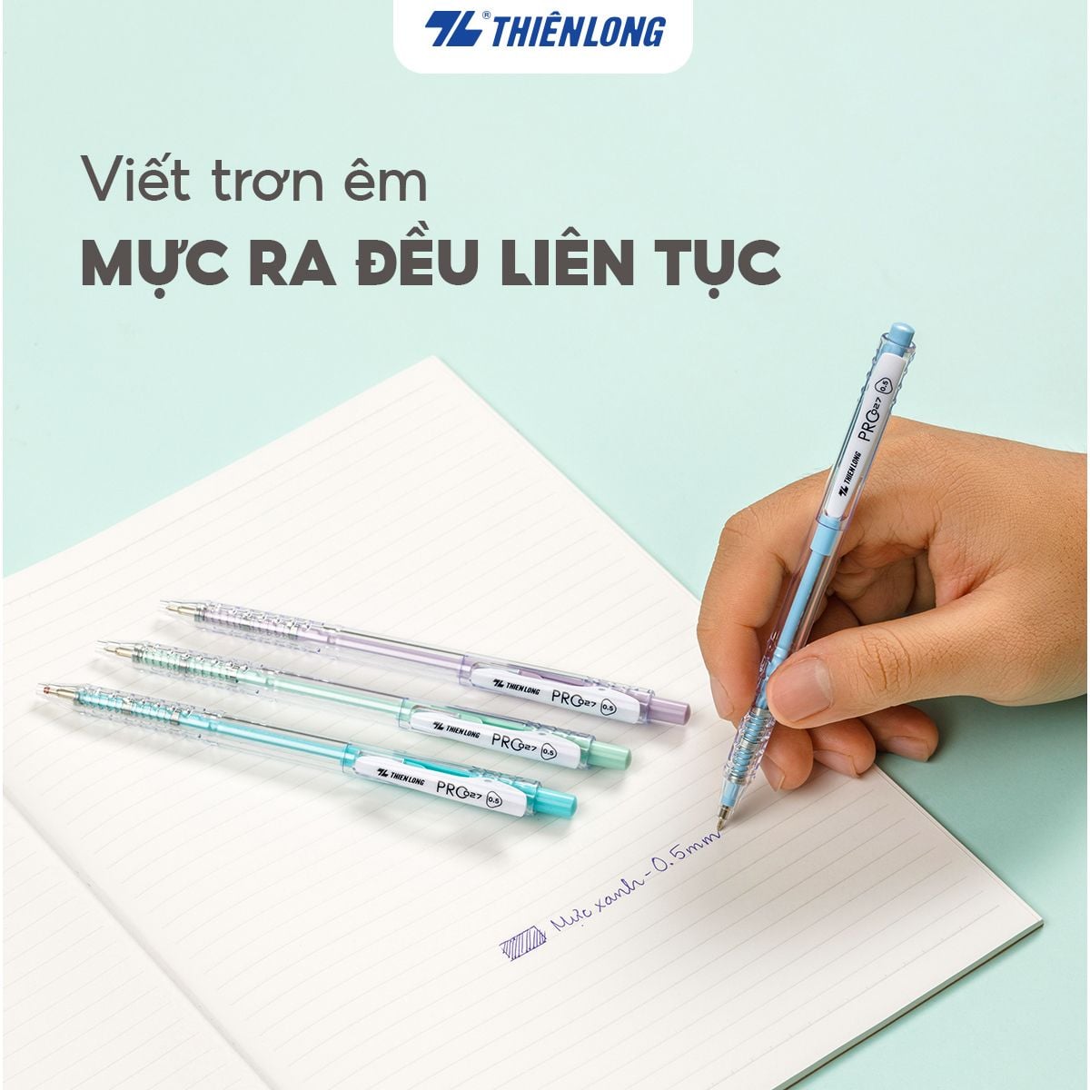Bút bi Thiên Long TL-105 PRO 027 cán màu pastel 0.5mm (20) - Mực xanh/ đỏ/ đen - Bút bi TL105