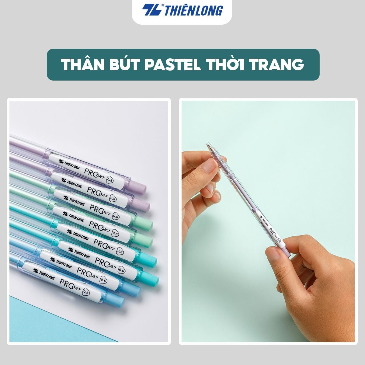 Bút bi Thiên Long TL-105 PRO 027 cán màu pastel 0.5mm (20) - Mực xanh/ đỏ/ đen - Bút bi TL105