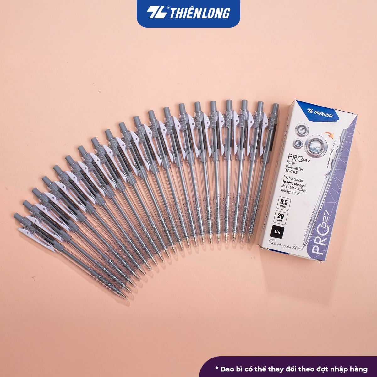 Bút bi Thiên Long TL-105 PRO 027 cán màu pastel 0.5mm (20) - Mực xanh/ đỏ/ đen - Bút bi TL105
