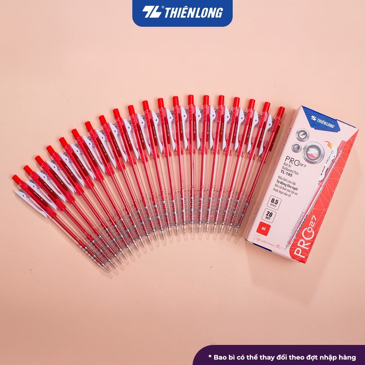 Bút bi Thiên Long TL-105 PRO 027 cán màu pastel 0.5mm (20) - Mực xanh/ đỏ/ đen - Bút bi TL105