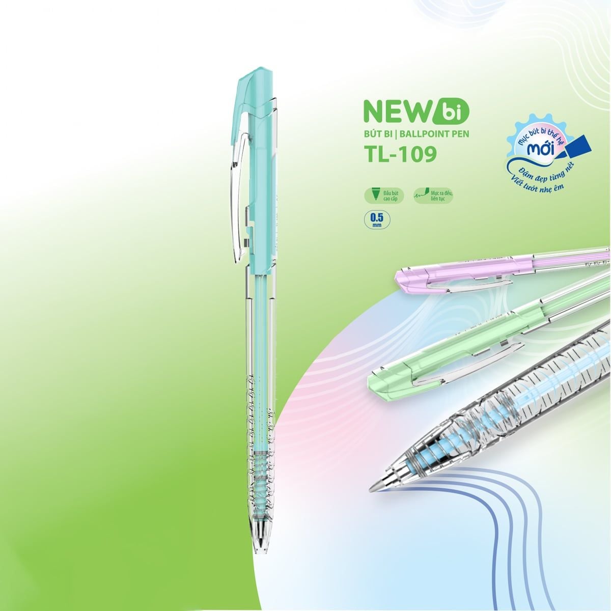 Bút bi Thiên Long TL-109 / TL109 0.5mm 4 màu thân thời trang - Mực Xanh