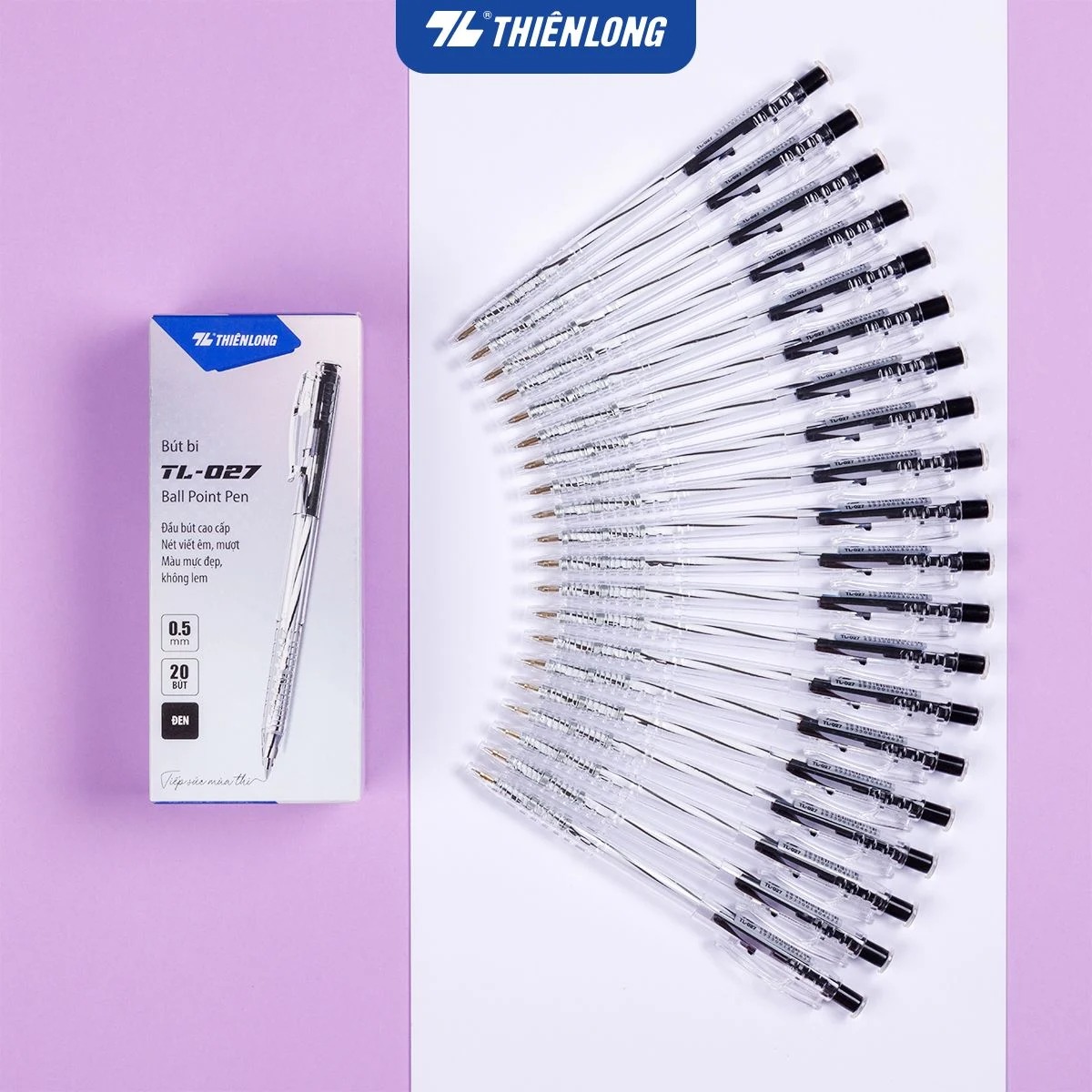 Bút bi Thiên Long TL-027 0.5mm (20) - Mực xanh/ đỏ/ đen/ tím TL027