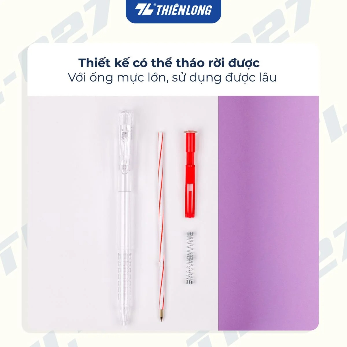 Bút bi Thiên Long TL-027 0.5mm (20) - Mực xanh/ đỏ/ đen/ tím TL027