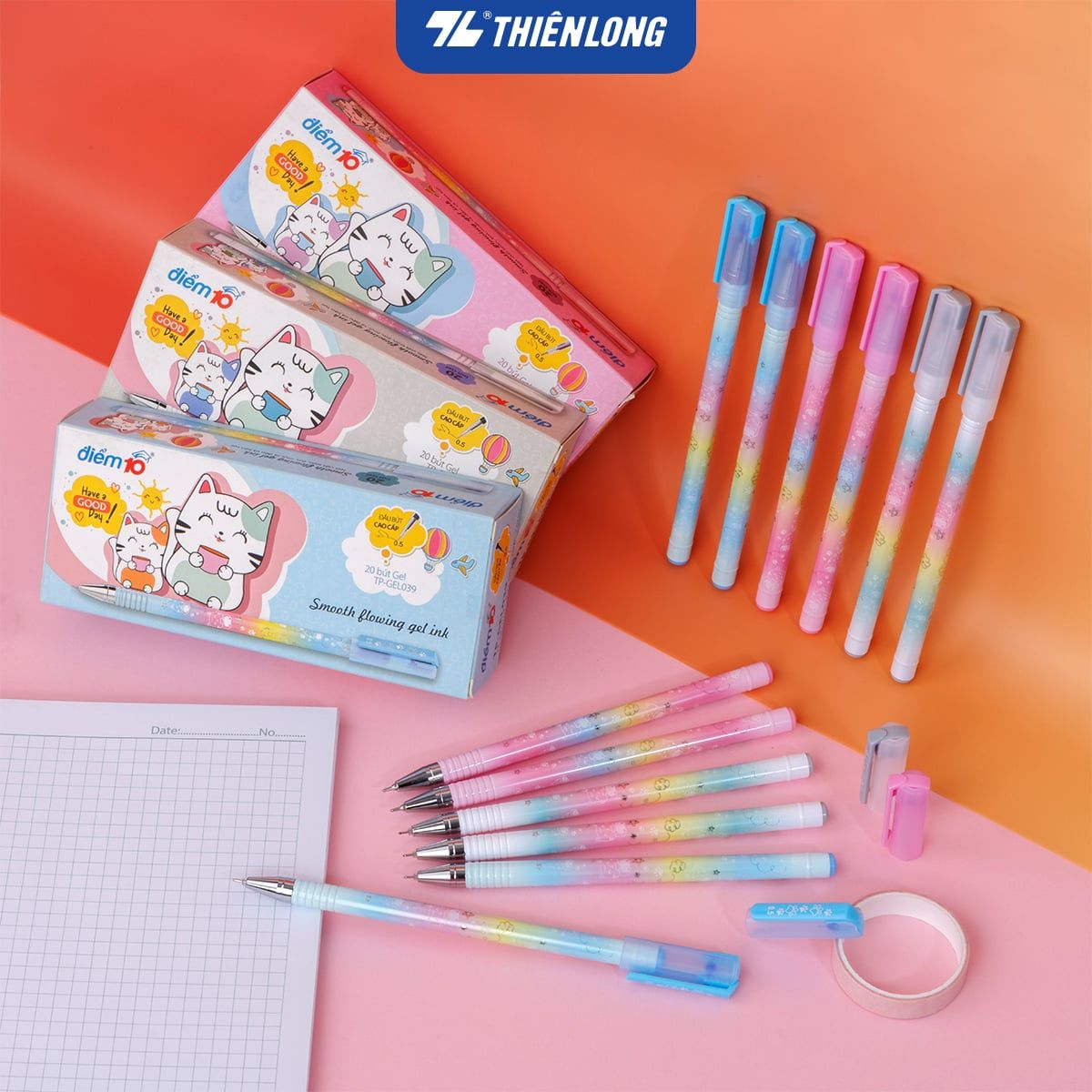 Bút gel Thiên Long Điểm 10 TP-GEL039 0.5mm, mực tím (20) - Bút bi mực nước ngòi bút nét mảnh cho học sinh